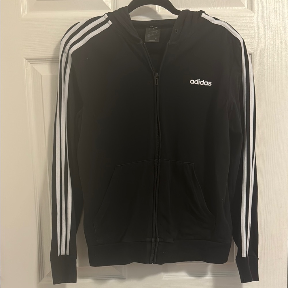 Adidas Black Zip-Up Hoodie with White Accents
